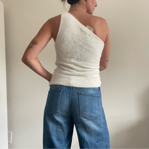 Anthropologie Cream One-Shoulder Tank Top - Picture 2 of 5